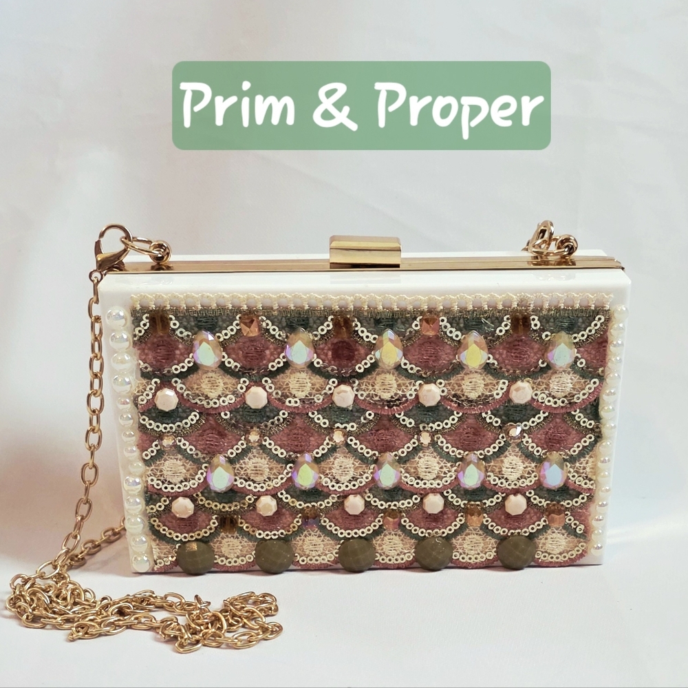 Handmade Pearl Chaos White Acrylic Clutch - Prim & Proper